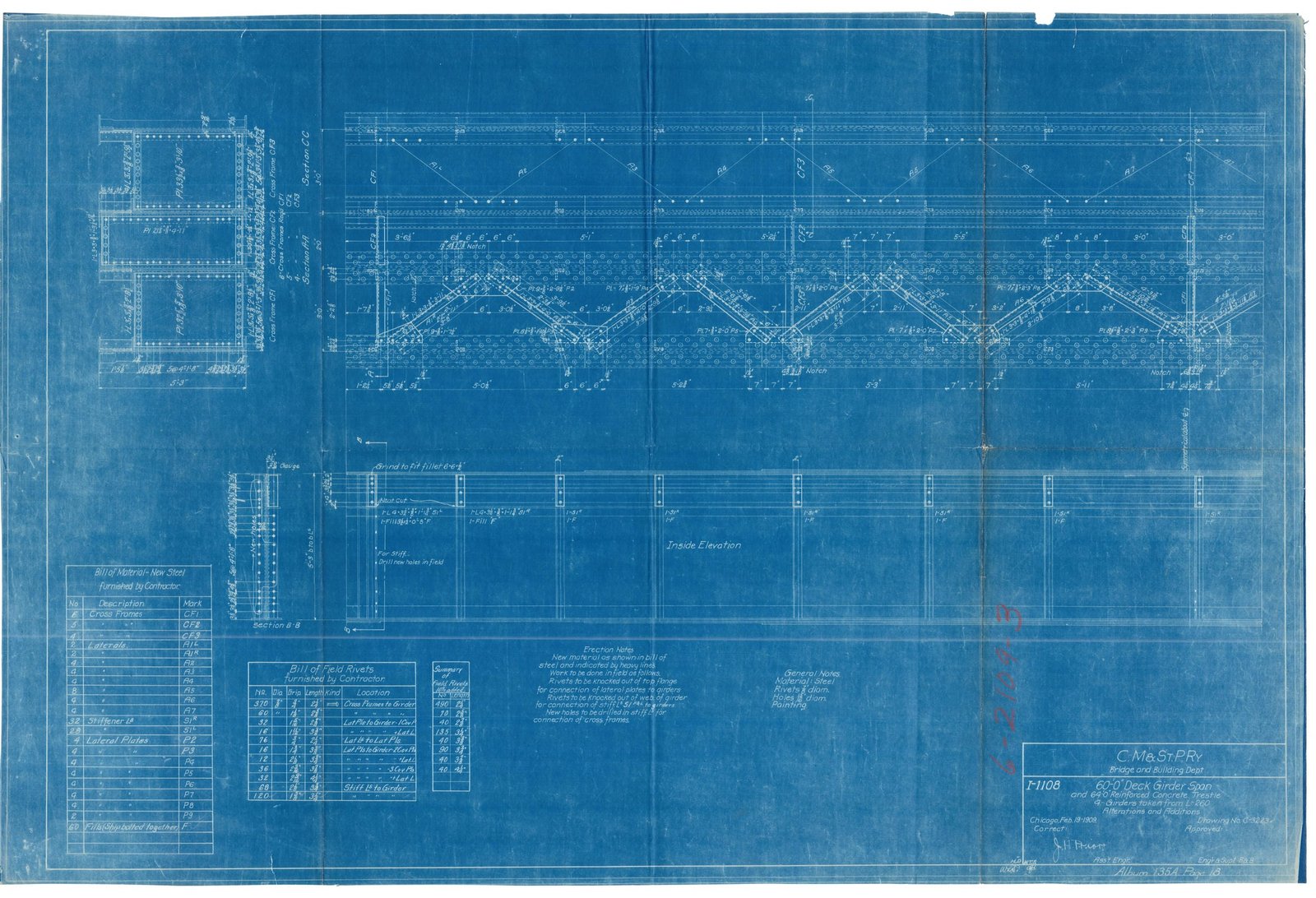 Blueprint showing girder details.  Courtesy of Milwaukee Road Archives at the Milwaukee Public Library; used with permission.